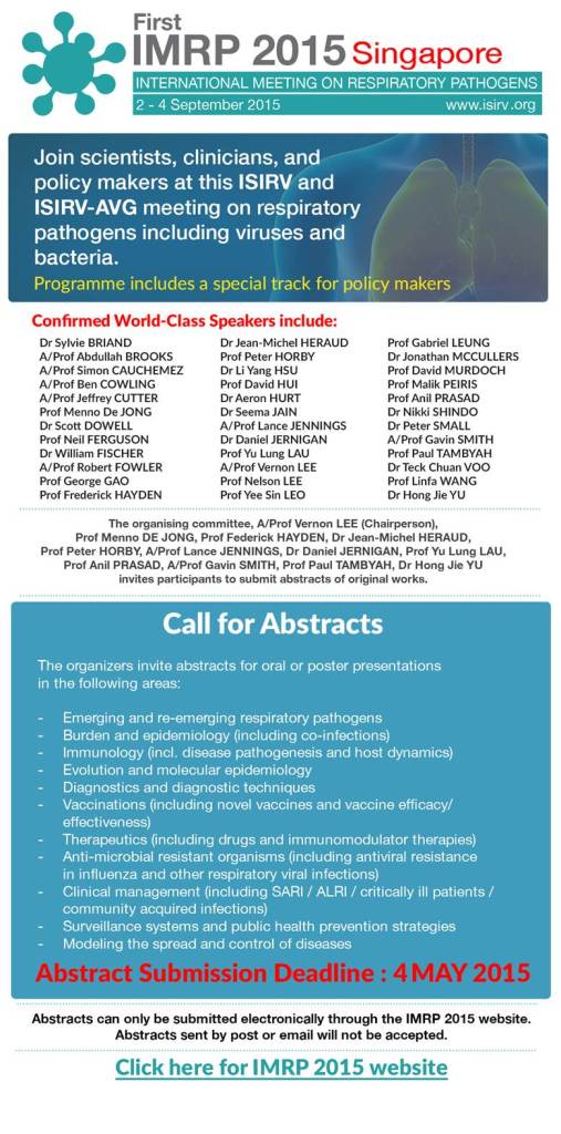 1st IMRP, Singapore, September 2nd-4th 2015