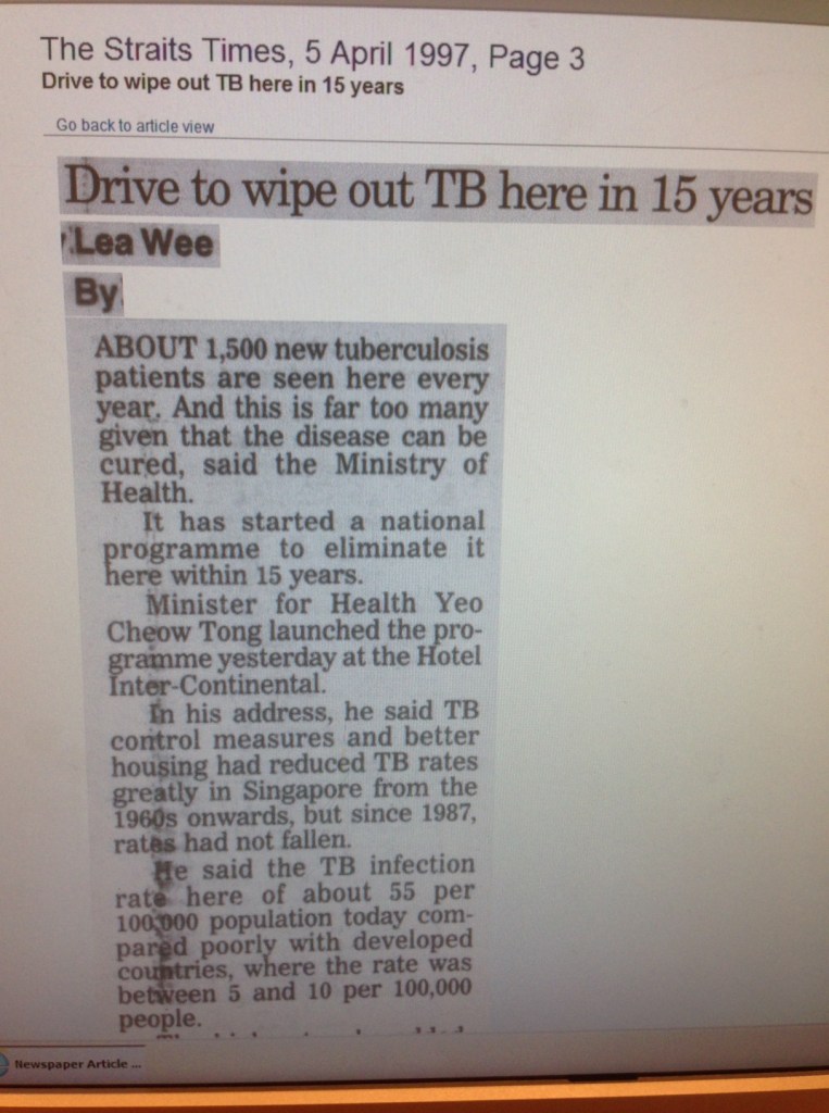 Last but not least (for this series), the formation of the Singapore Tuberculosis Elimination Programme (STEP) in 1997.