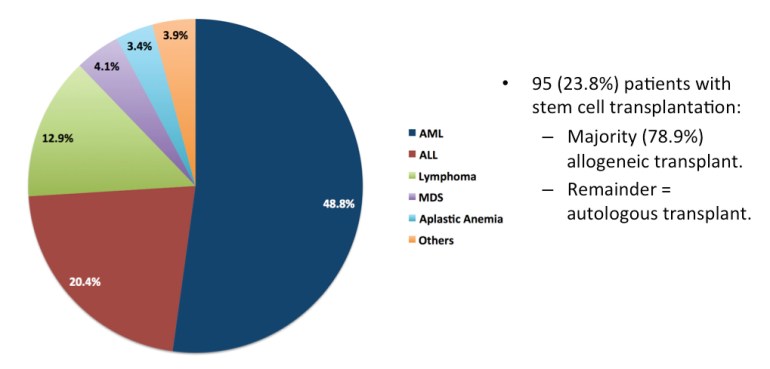 Distribution of haematological disorders among the 412 patients with invasive fungal infections.
