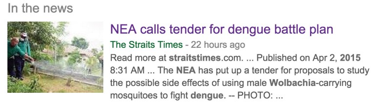 Screen capture: NEA calls for proposals to study the effects of Wolbachia-carrying male mosquitoes in Singapore. 