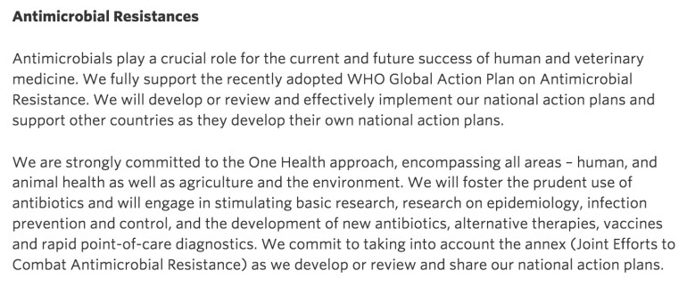 Declaration on antimicrobial resistance at the G-7 Leaders' Summit in Germany, June 2015.